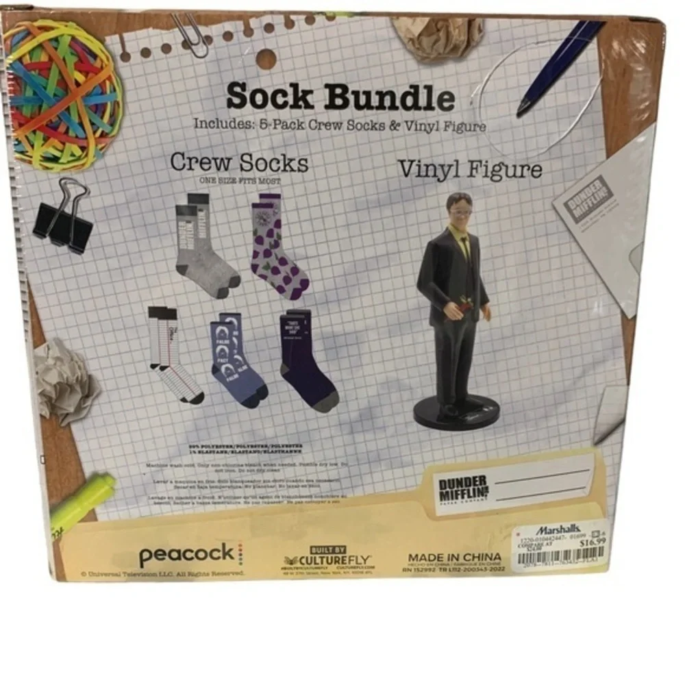The Office 5 Pack Crew Socks‎ Bundle Gift Pack w/ Dwight Shrute Vinyl Figure New